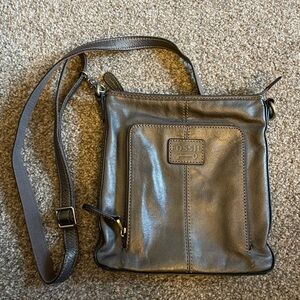 Fossil Pewter Gray Leather Crossbody Bag